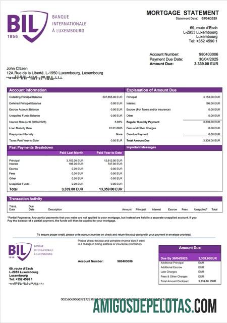realista Luxemburgo Banque Internationale à Luxemburgo Declaração de hipoteca Word e modelo PDF